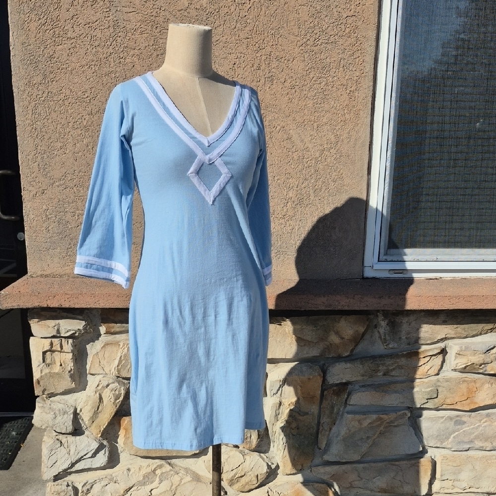 Duffield Lane Sky Blue V-Neck Dress XS | Preppy Coastal Country Club Mini